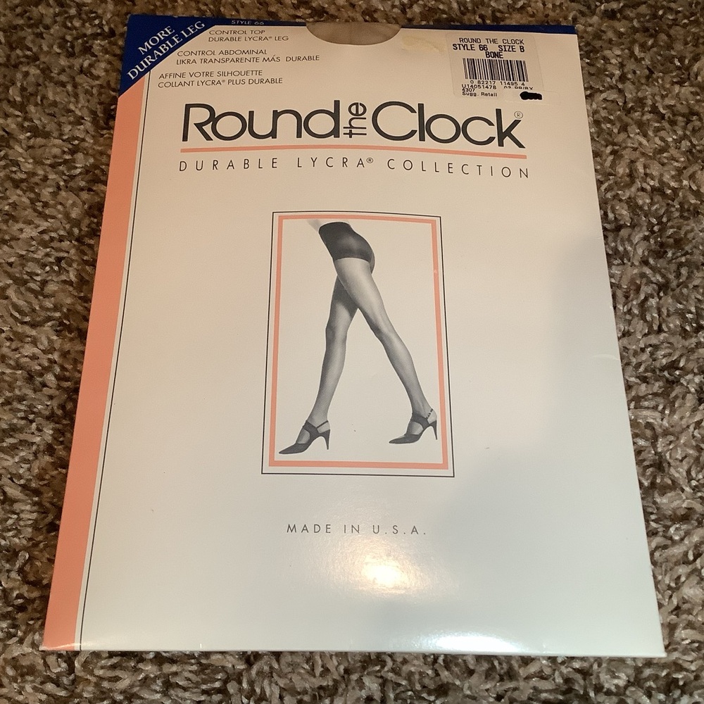 Round the Clock durable lycra control top pantyhose, color bone, size: B